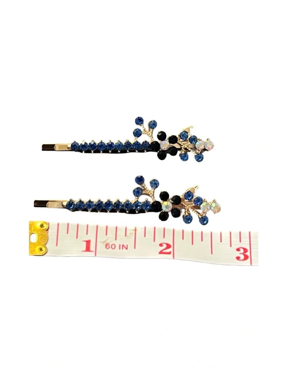 Elegant Gold Blue Crystal Rhinestones Floral Hair Clips 2.5”FINAL PRICE DROP